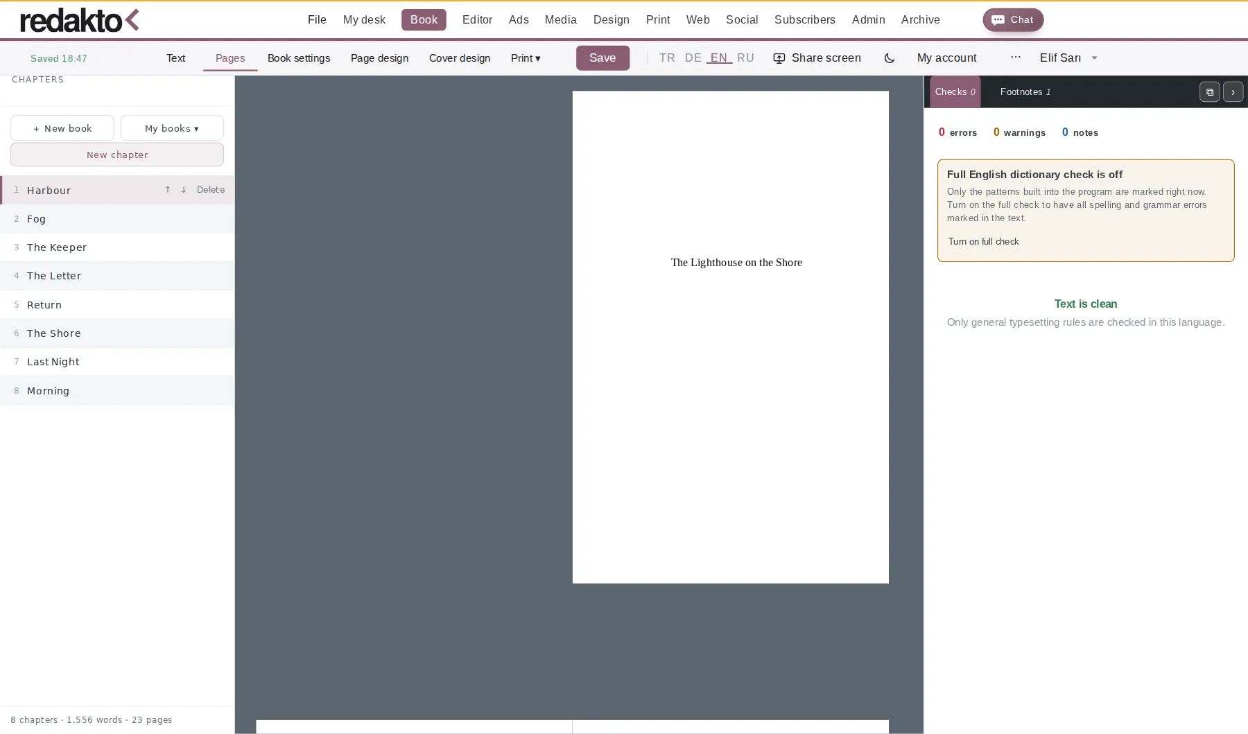 Contents: built automatically from chapters and page numbers.