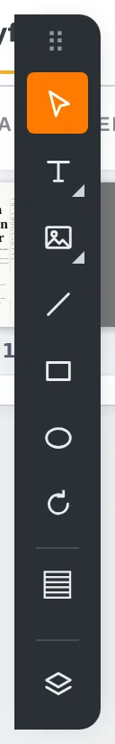 Toolbar: tools with a corner arrow, one colour button, line, rectangle, ellipse, rotate, layers.