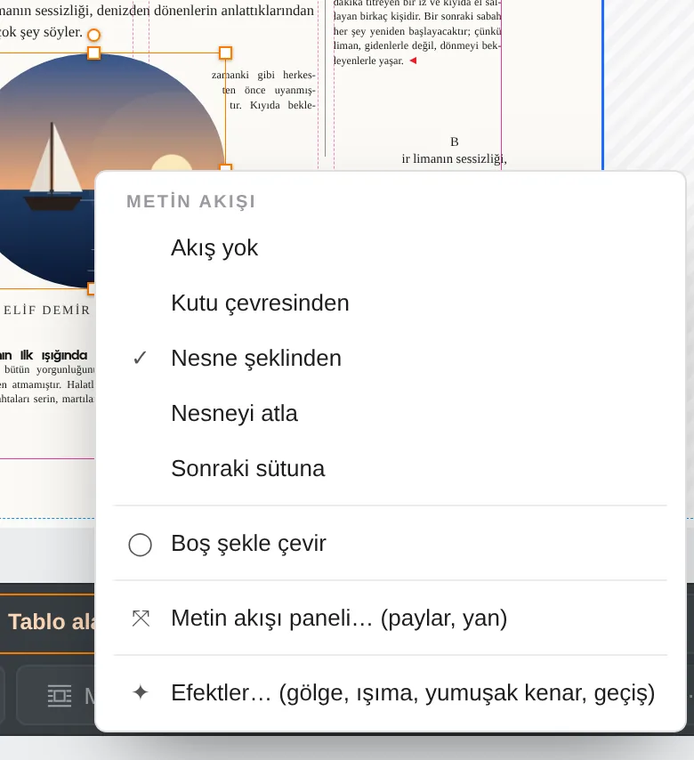 Right-click: wrap modes, turn a shape into a frame, and Effects.